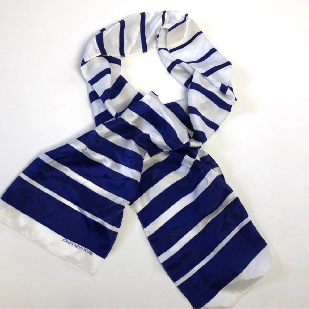 Jones New York Royal Blue & White Striped Silk Scarf